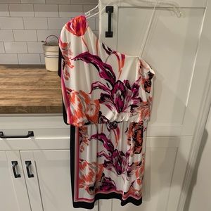 One shoulder floral print dress